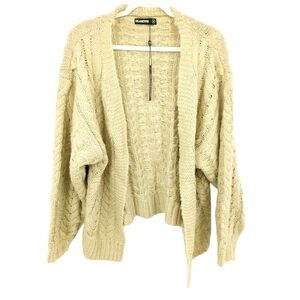 NEW BlankNYC Medium Open Front Puff Sleeve Oversized Cardigan Sweater Cable Knit